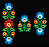 Folk embroidery with flowers - traditional Polish pattern Wzory Lowickie