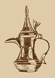 Old Style Hand Drawn Arabic Coffee Pot - Vector Illustration