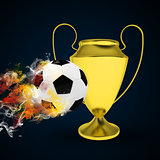 Soccer Cup and ball in colored smoke