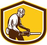 Lumberjack Operating Chainsaw Shield Retro
