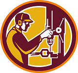 Worker Drilling Drill Press Retro Circle