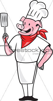 Pig Chef Cook Holding Spatula Cartoon