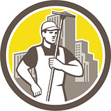 Window Cleaner Worker Holding Squeegee Circle