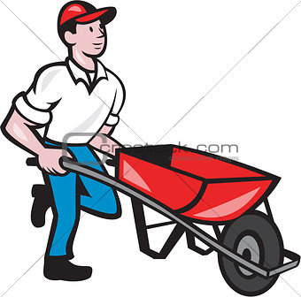 Gardener Pushing Wheelbarrow Cartoon