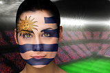 Beautiful uruguay fan in face paint