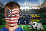 Serious young usa fan with facepaint