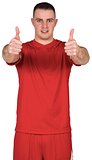 Football player showing thumbs up