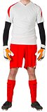 Goalkeeper in red and white standing