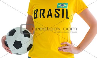 Pretty football fan in brasil t-shirt