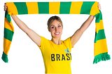 Pretty football fan in brasil t-shirt