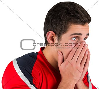 Nervous football fan in red