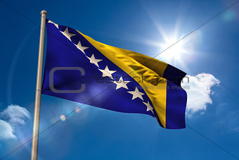 Bosnian national flag on flagpole