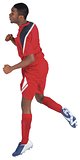 Football player in red jumping