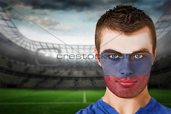 Russia football fan in face paint