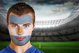 Argentina football fan in face paint