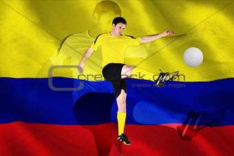 Football player in yellow kicking