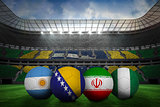 Footballs in group f colours for world cup