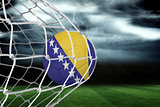 Football in bosnia and herzegovina colours  at back of net