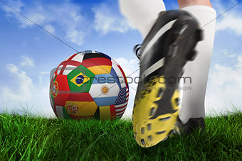 Close up of football boots at back of net
