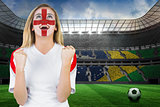 Excited fan england in face paint cheering