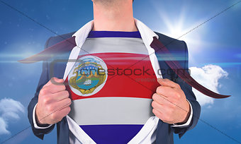 Businessman opening shirt to reveal costa rica flag