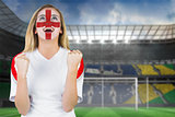 Excited fan england in face paint cheering