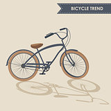 Trendy bike with rotated handlebar and oblique shadow on beige background isolated