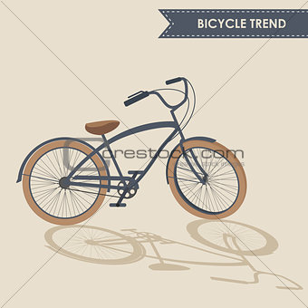Trendy bike with rotated handlebar and oblique shadow on beige background isolated
