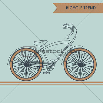 Bicycle with brown wheels. Sketch on blue