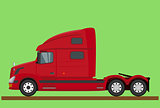 Red american truck isolated on green