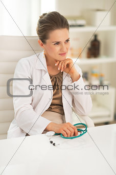 Portrait of thoughtful medical doctor woman in office
