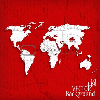 Abstract background with world map on red - vector illustration