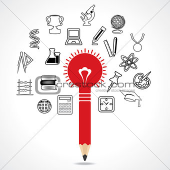 set of educational icon around pencil bulb