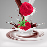 Raspberries with milk and chocolate