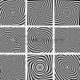 Set of patterns in op art design. 