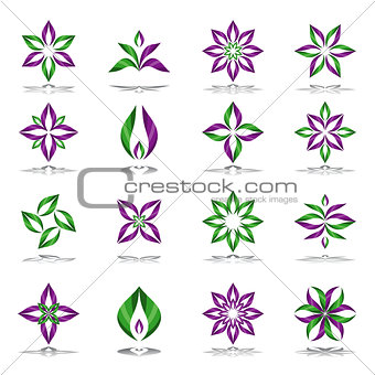 Design elements set. Abstract floral icons. 