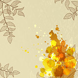 background with orange blots and leaves