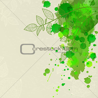 background with green blots and leaves