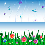 banners with repeating pattern tile of grass and sky