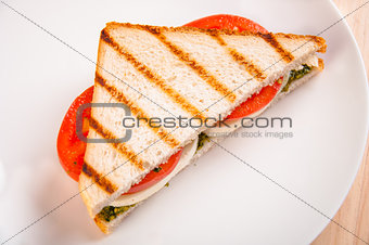 Bread sandwich with cheese, tomato. Healthy vegetarian snacks. fast food.