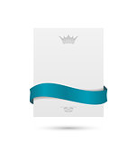 White card with blue ribbon and crown for your holiday 