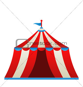 Open circus stripe tent isolated on white background