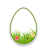 Easter paper sticker eggs with green grass and flowers