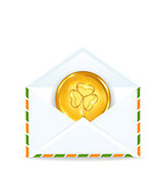 envelope with golden coin for St. Patrick's Day