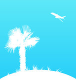 Summer background with palm tree and airplane
