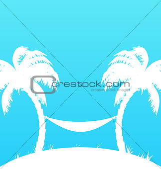 Tropical paradise background with palm trees and hammock