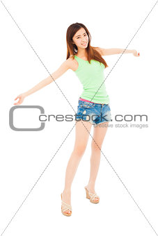 pretty young girl standing and open arms