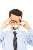 businessman with headache and angry expression on sticker 