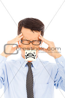 businessman with headache and cry expression on sticker