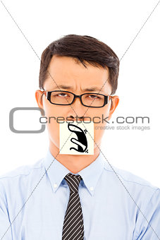 businessman with helpless and blame expression on sticker